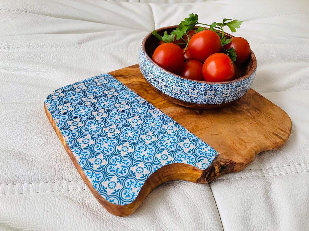 Painted-effect olive wood tapas board - Mediterranean home decor by Bonnymia
