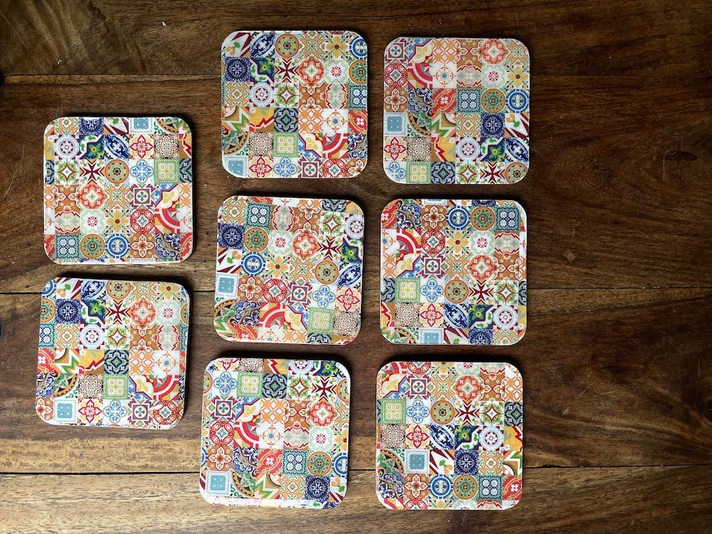 Mix Tile painted-effect oak coaster set - Mediterranean home decor by Bonnymia