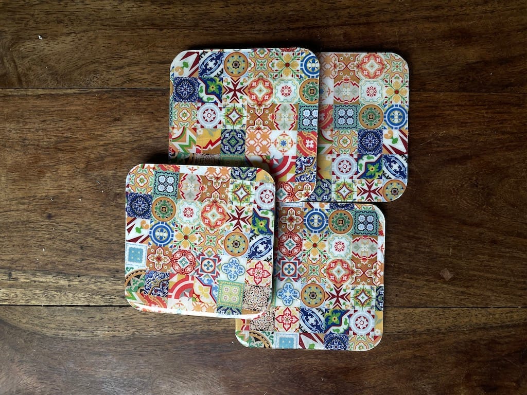 Mix Tile painted-effect oak coaster set - Mediterranean home decor by Bonnymia