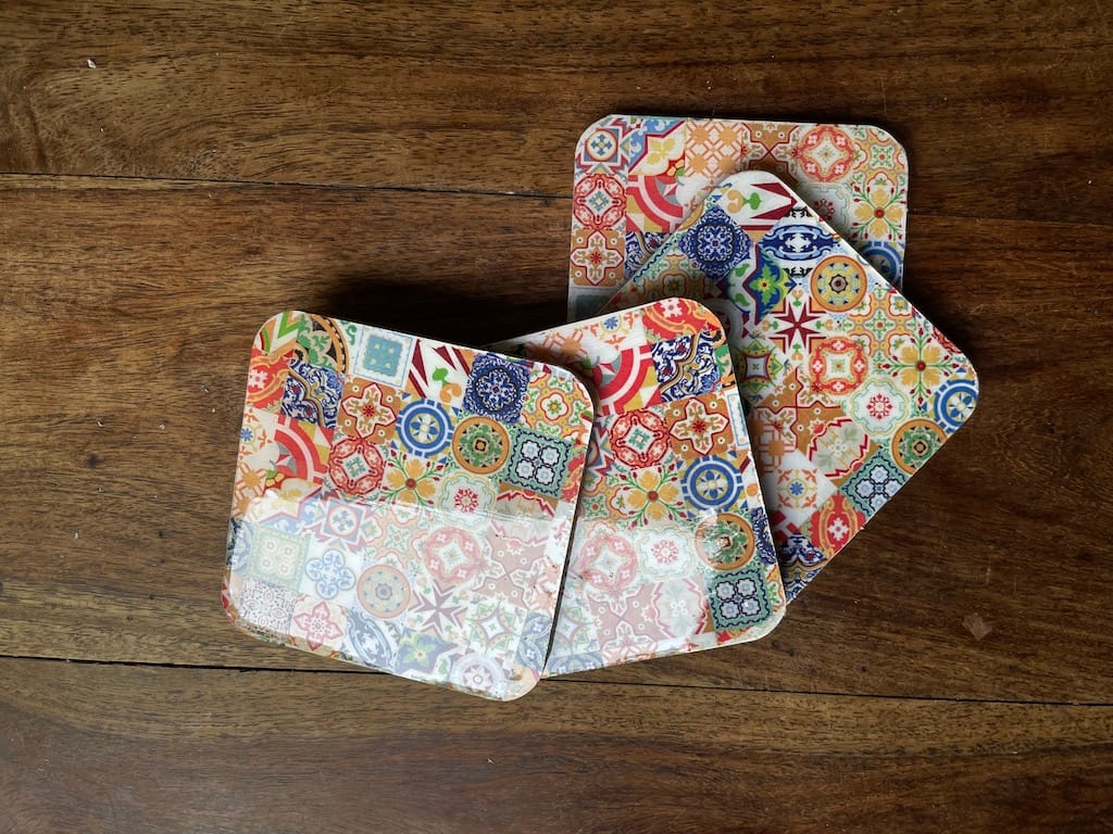 Mix Tile painted-effect oak coaster set - Mediterranean home decor by Bonnymia