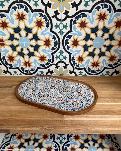 Morocco tile painted-effect bamboo serving tray, Mediterranean style home decor by Bonnymia