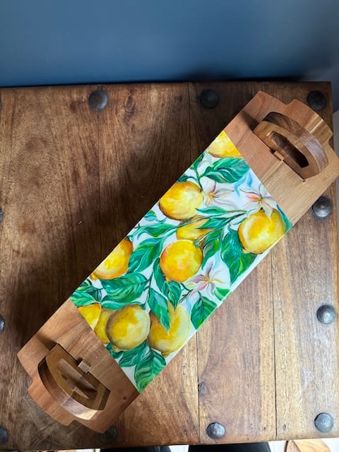 PAINTED HAND PAINTED Lemons Platter serving tray Gift For Birthday Mum Wedding House Warming Mother in Law Christmas 17CM (H) X 15CM (W) X 52CM (L) - Image 2