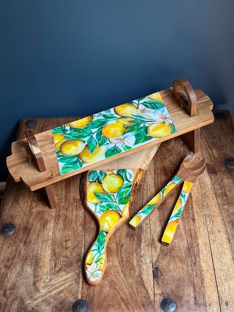 PAINTED HAND PAINTED Lemons Platter serving tray Gift For Birthday Mum Wedding House Warming Mother in Law Christmas 17CM (H) X 15CM (W) X 52CM (L) - Image 5