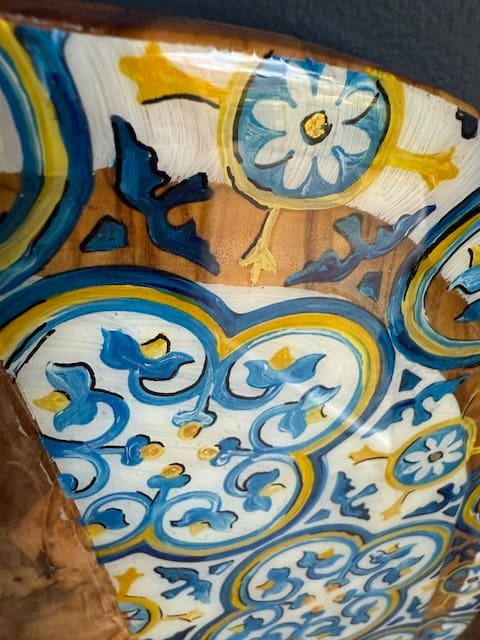 Nanna Blue Hand Painted Maltese Traditional Tile Handle Charcuterie Olive Wood Board 40 cm - Image 5