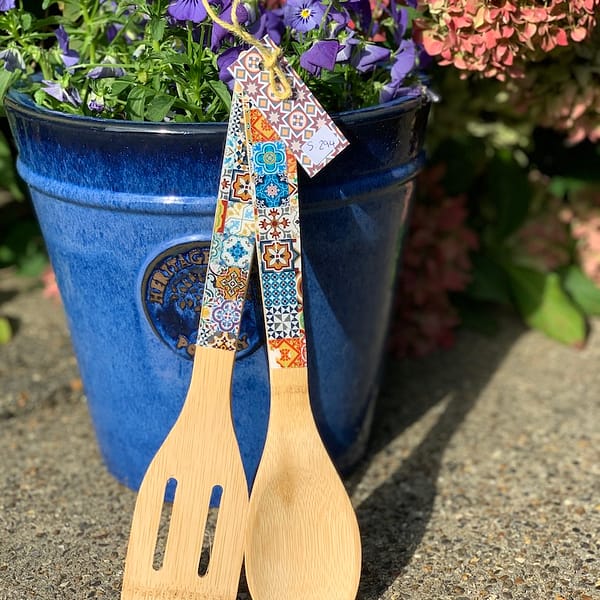 Mix Tile painted-effect bamboo salad utensils - Mediterranean home decor by Bonnymia