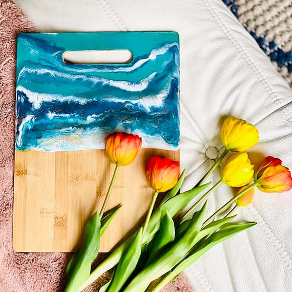 Hand-painted wave bamboo board - Mediterranean home decor by Bonnymia