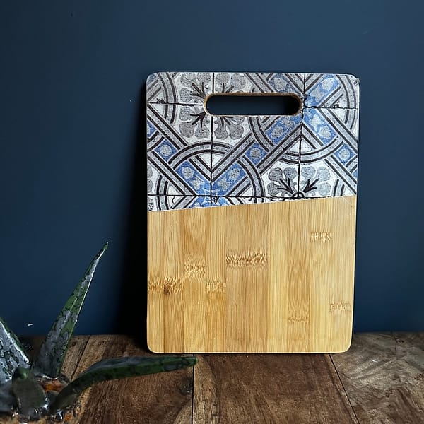 Bordeaux tile painted-effect bamboo slim charcuterie board - Mediterranean home decor by Bonnymia