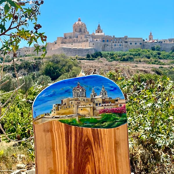 Painted Hand Painted Mdina Top Grain Olive Wood 40cm (approx) Charcuterie Serving board