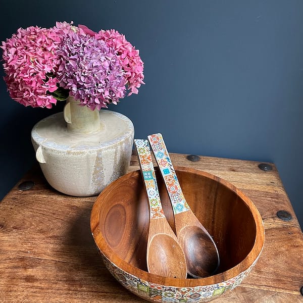Mix Tile Painted Effect Acacia Salad Utensils