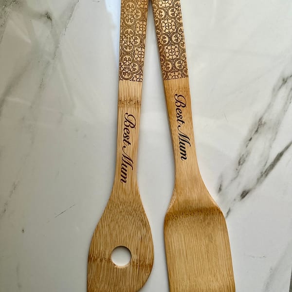 Nanna Tile Best Mum engraved bamboo salad utensils - Mediterranean home decor by Bonnymia