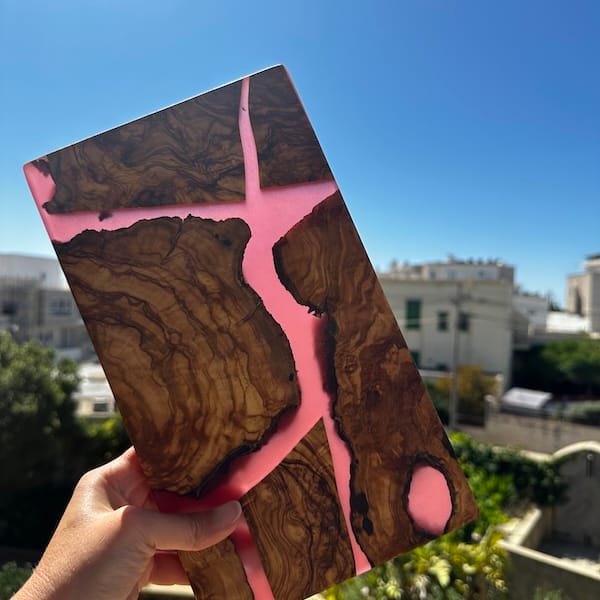 Wave Top Grain Mediterranean Coloured Coral Wave Charcuterie Olive Wood Board 30cm Approx