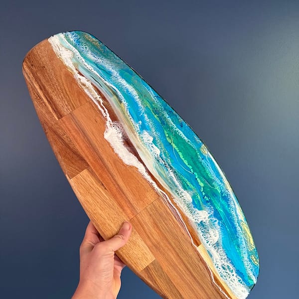 Hand-painted Wave acacia charcuterie board - Mediterranean home decor by Bonnymia