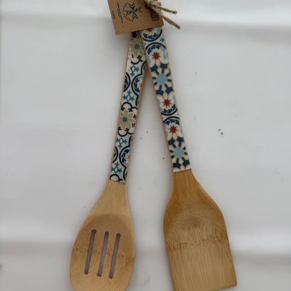 Morocco tile Bamboo Salad Utensils