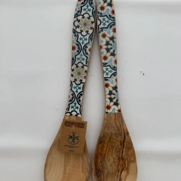 Morocco tile Olive Wood Salad Utensils