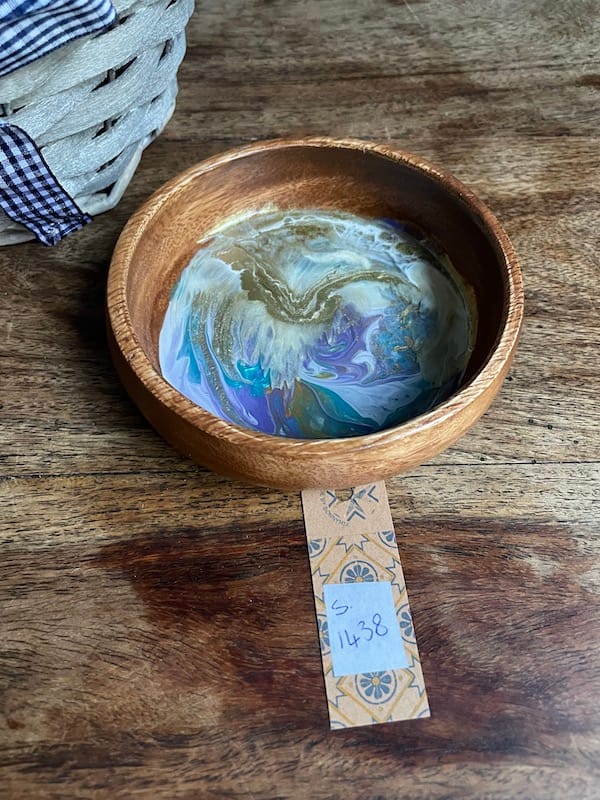 Hand-painted Purple and Turquoise Wave Acacia Wood Salad Bowl - Mediterranean home decor by Bonnymia
