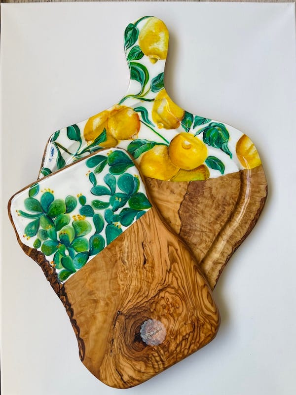 Prickly Pear hand-painted olive wood board - Mediterranean home decor by Bonnymia