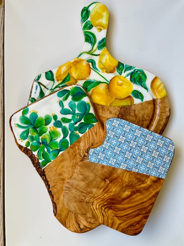 Prickly Pear hand-painted olive wood board - Mediterranean home decor by Bonnymia