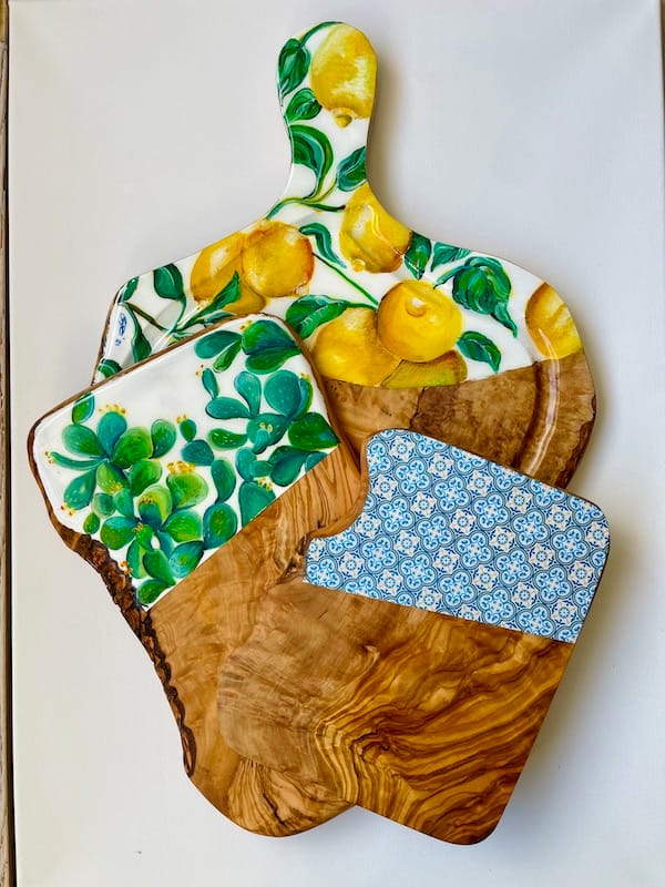 Prickly Pear hand-painted olive wood board - Mediterranean home decor by Bonnymia