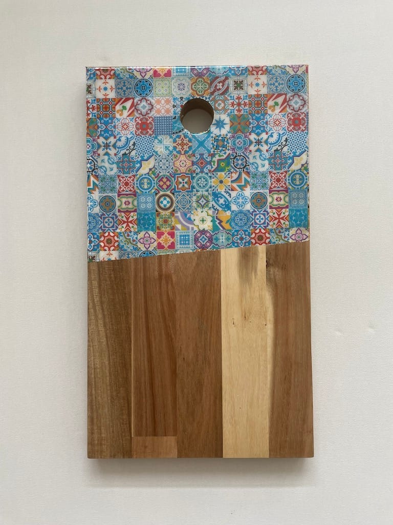 Bright Blue Mix tile painted-effect acacia wood charcuterie board - Mediterranean home decor by Bonnymia