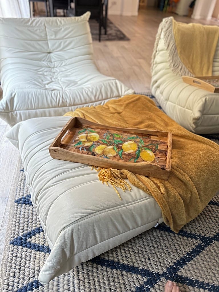 Hand-painted lemons rustic olive wood lap tray - Mediterranean home decor by Bonnymia