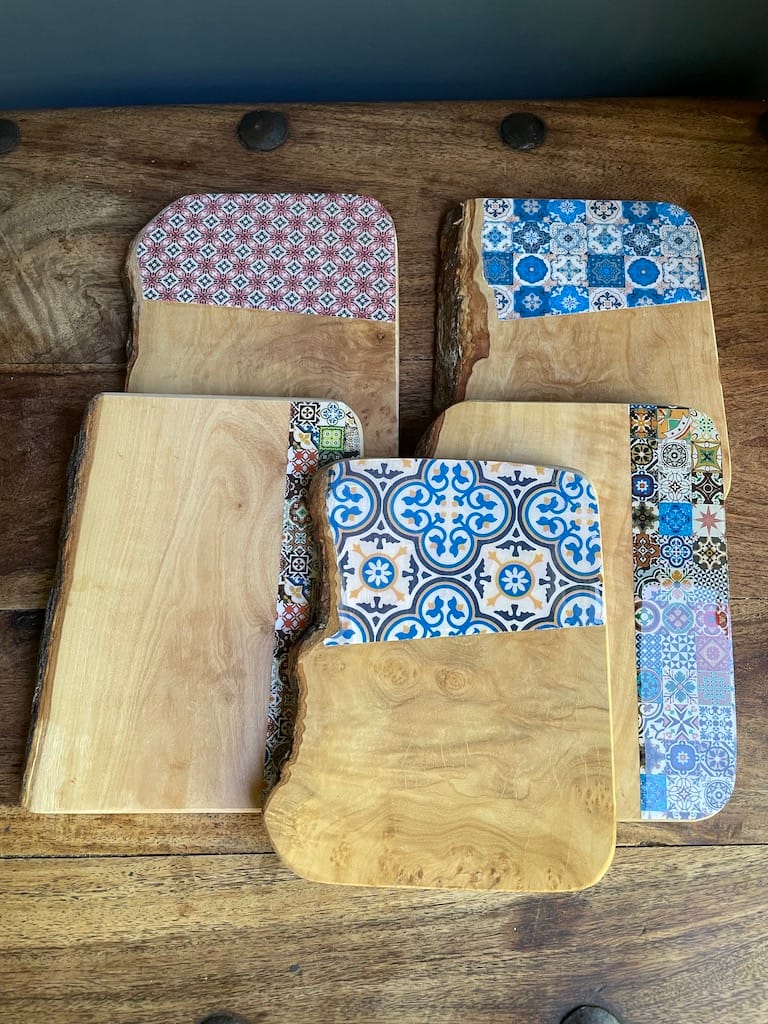Mix Tile painted-effect olive wood tapas board - Mediterranean home decor by Bonnymia