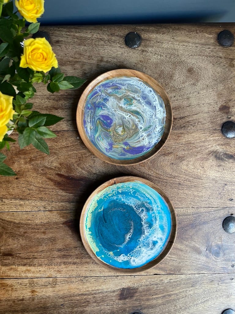 Hand-painted Blue Wave Acacia Wood Plate - Mediterranean home decor by Bonnymia