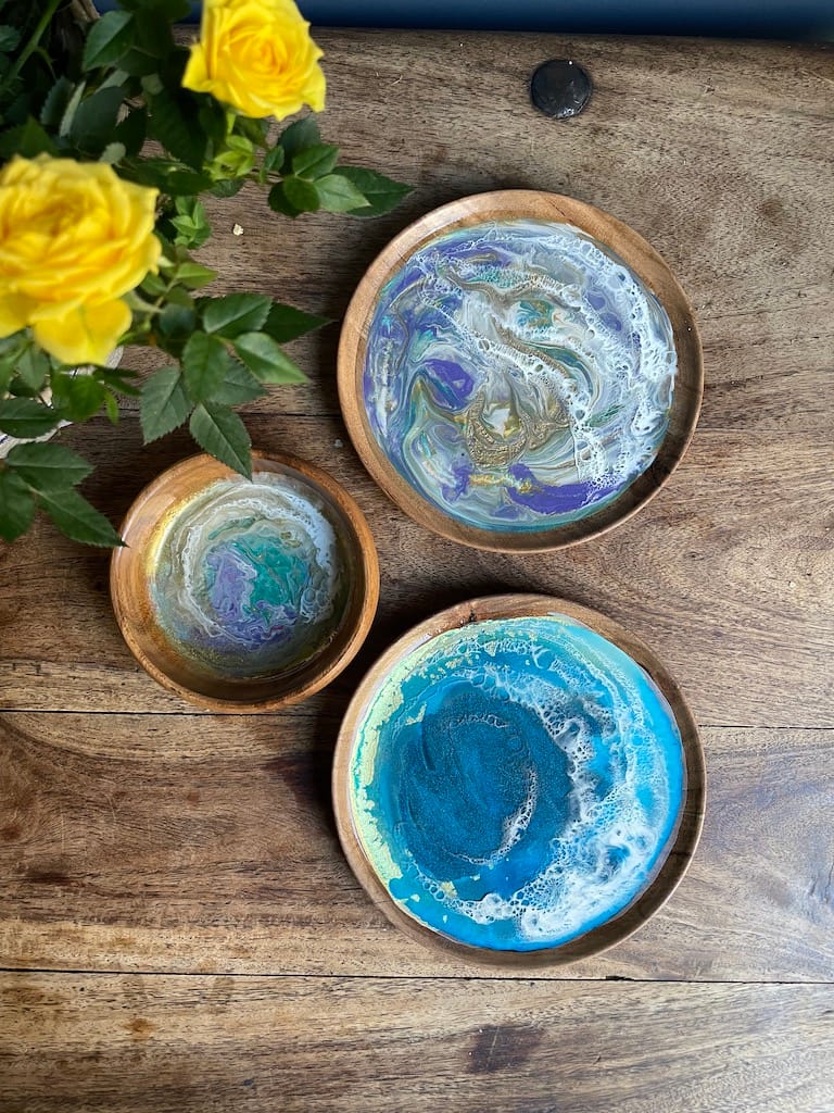Hand-painted Blue Wave Acacia Wood Plate - Mediterranean home decor by Bonnymia