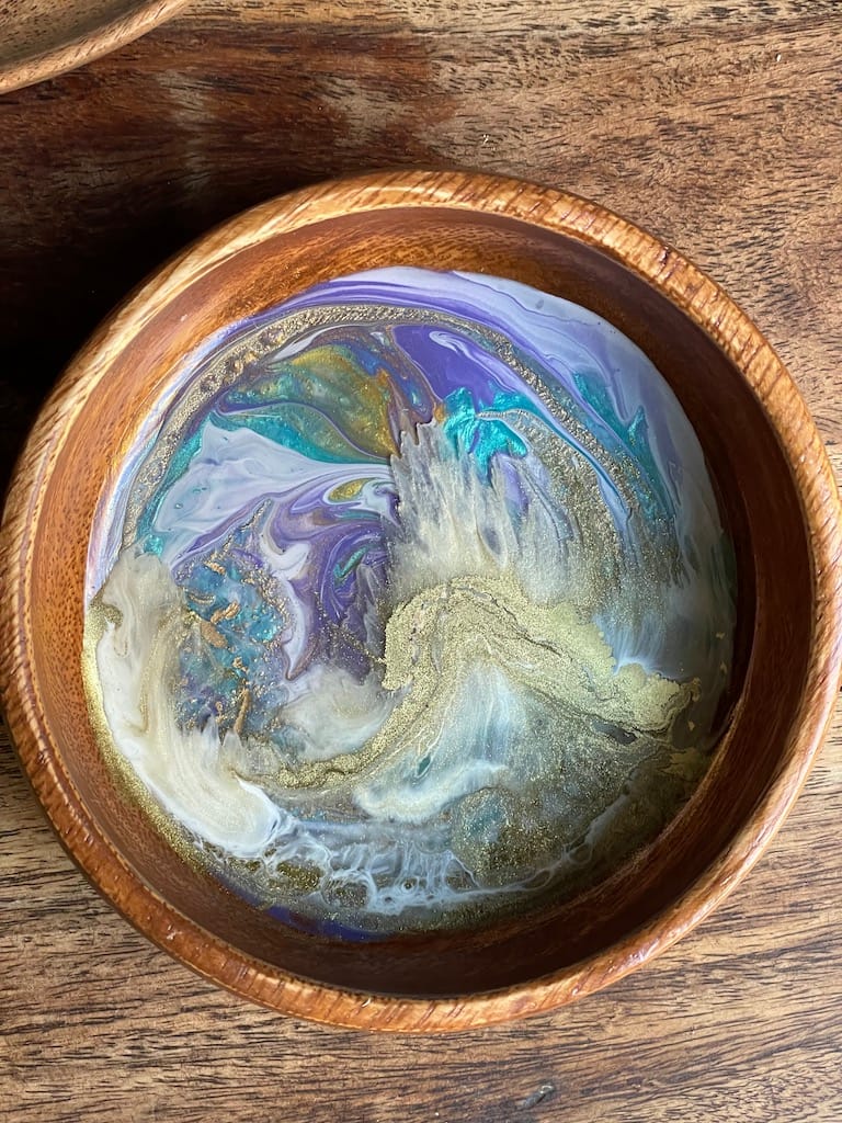 Hand-painted Purple and Turquoise Wave Acacia Wood Salad Bowl - Mediterranean home decor by Bonnymia