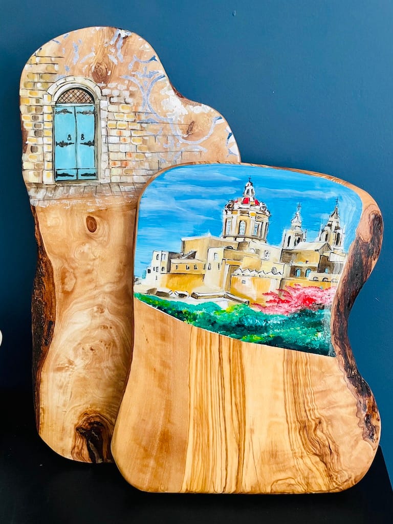 Mdina hand-painted olive wood piece - Mediterranean home decor by Bonnymia