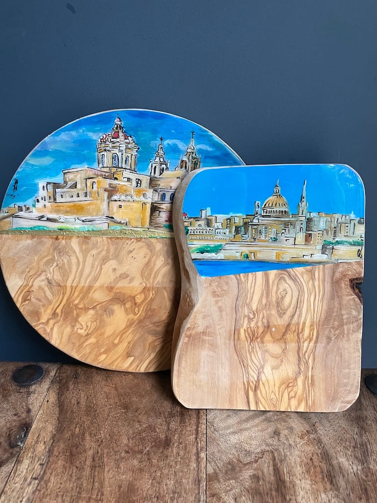 Mdina hand-painted olive wood piece - Mediterranean home decor by Bonnymia