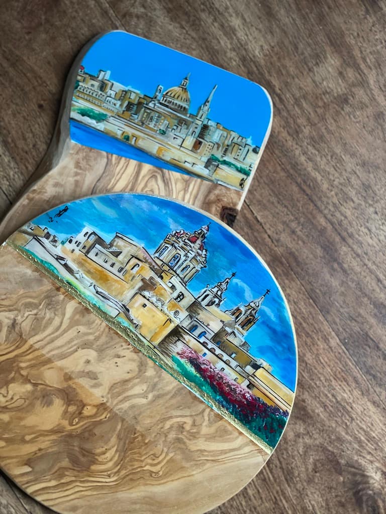 Mdina hand-painted olive wood piece - Mediterranean home decor by Bonnymia