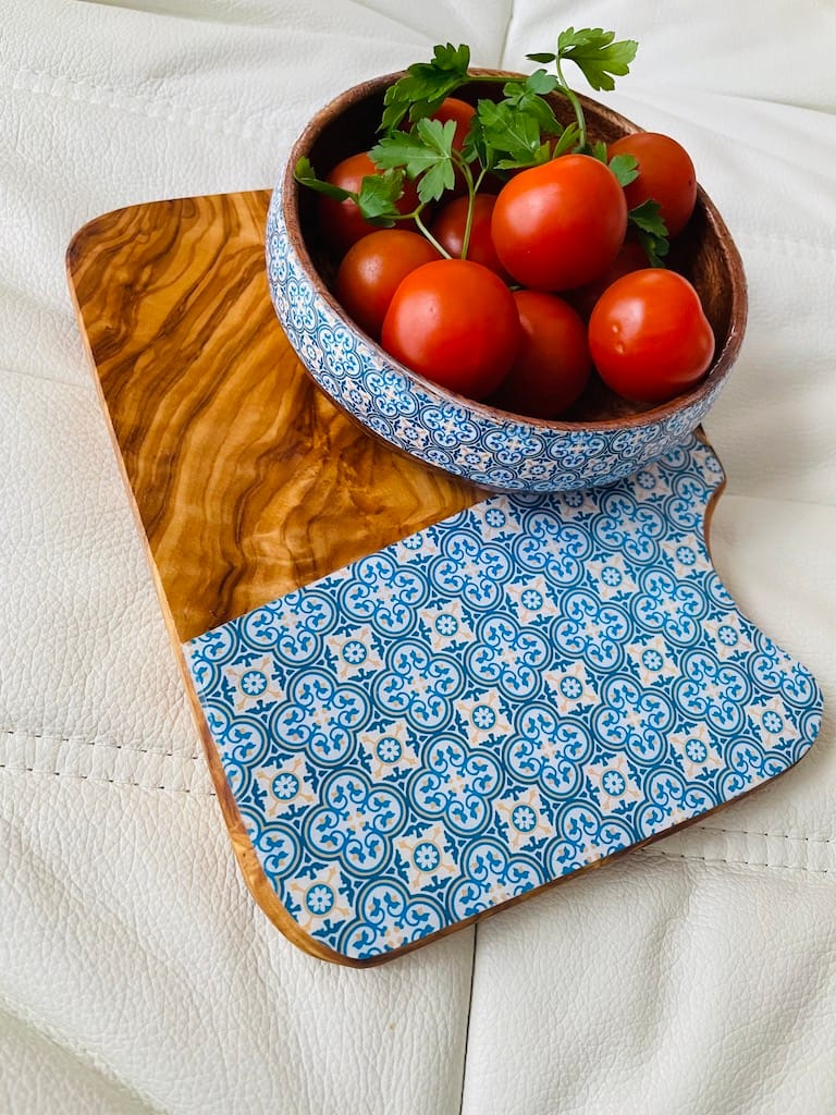 Painted-effect olive wood tapas board - Mediterranean home decor by Bonnymia