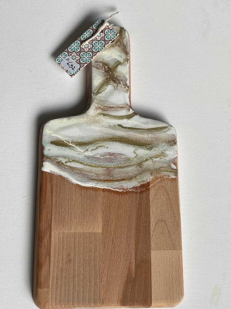 White and Gold Wave hand-painted rubber wood board with handle - Mediterranean home decor by Bonnymia