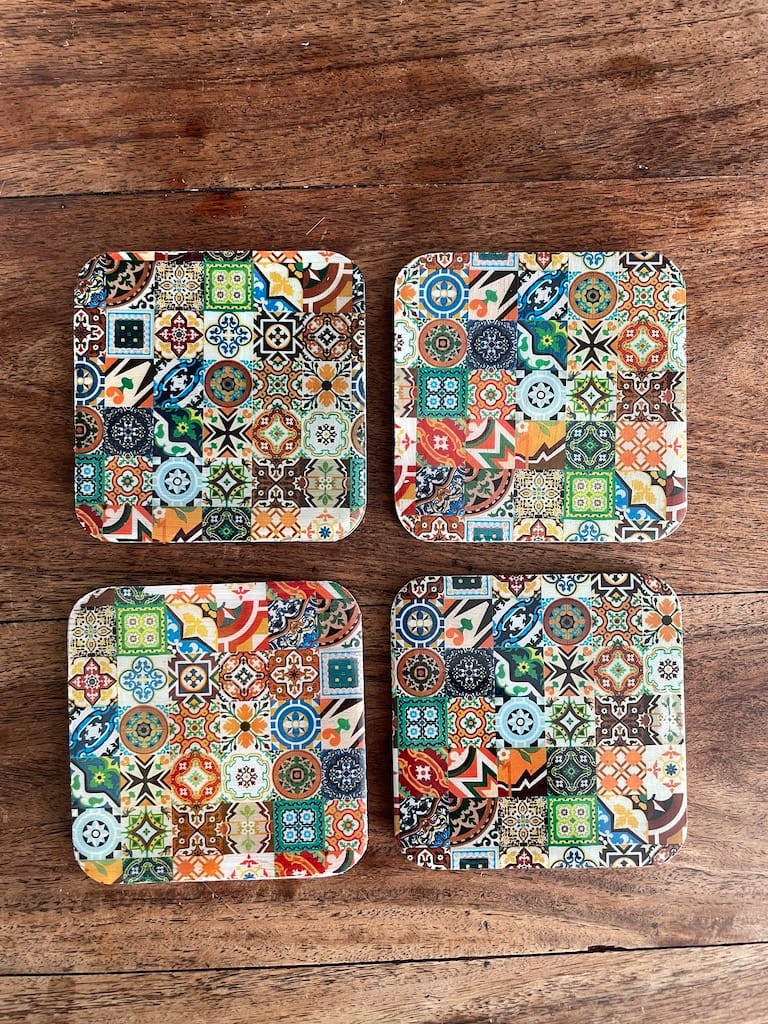 Mix Tile painted-effect oak coaster set - Mediterranean home decor by Bonnymia