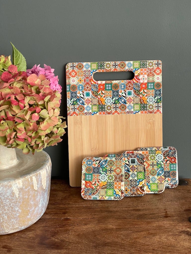 Mix Tile painted-effect oak coaster set - Mediterranean home decor by Bonnymia