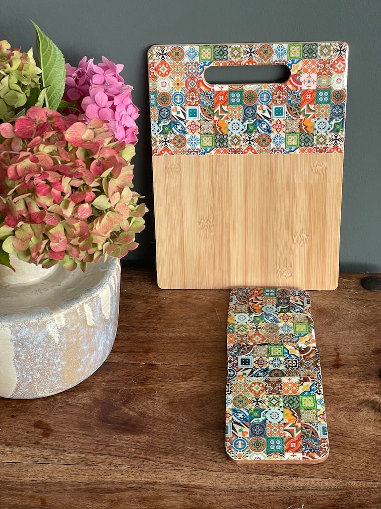 Mix Tile painted-effect oak coaster set - Mediterranean home decor by Bonnymia