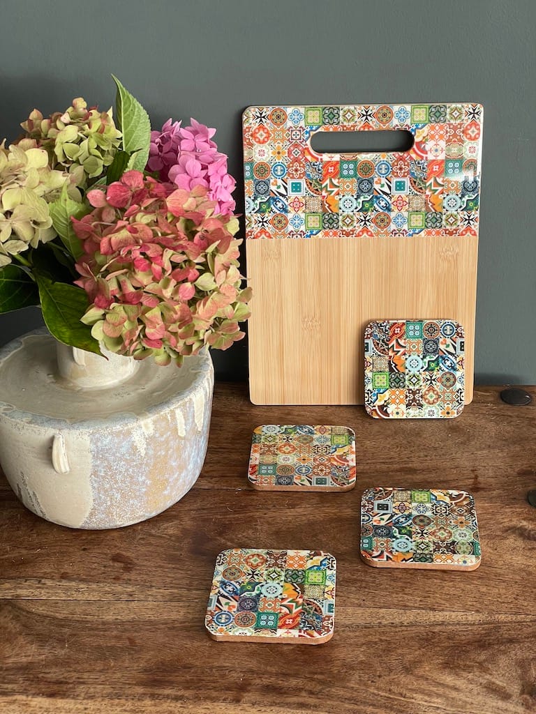 Mix Tile painted-effect oak coaster set - Mediterranean home decor by Bonnymia
