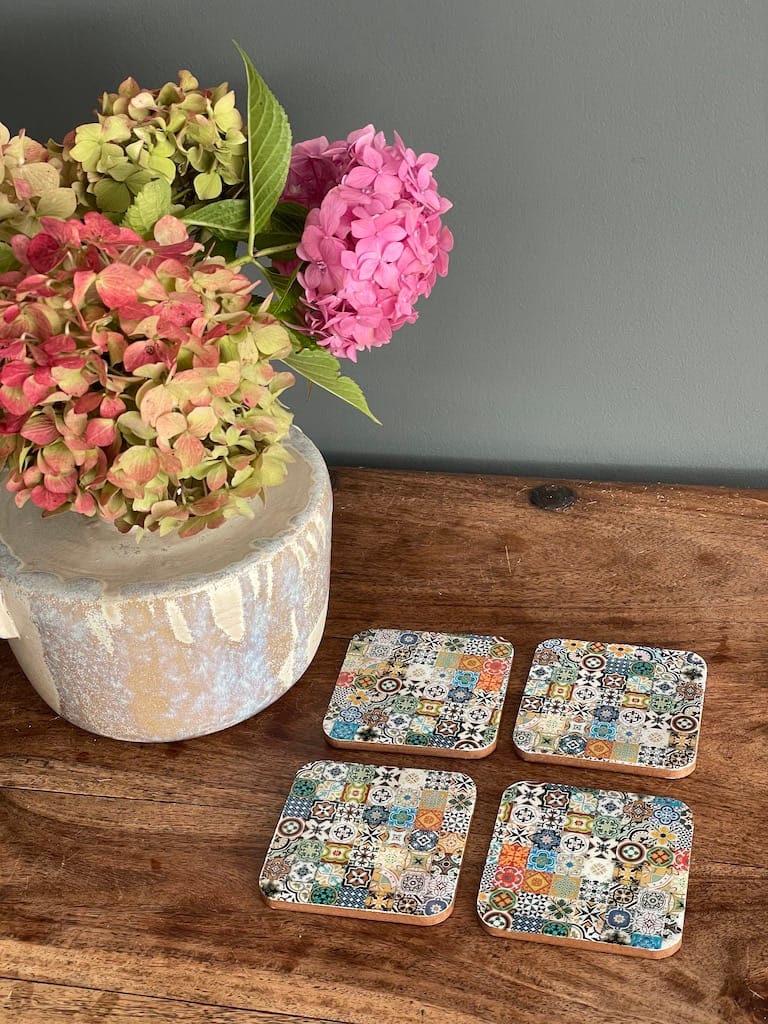 Mix Tile painted-effect oak coaster set - Mediterranean home decor by Bonnymia