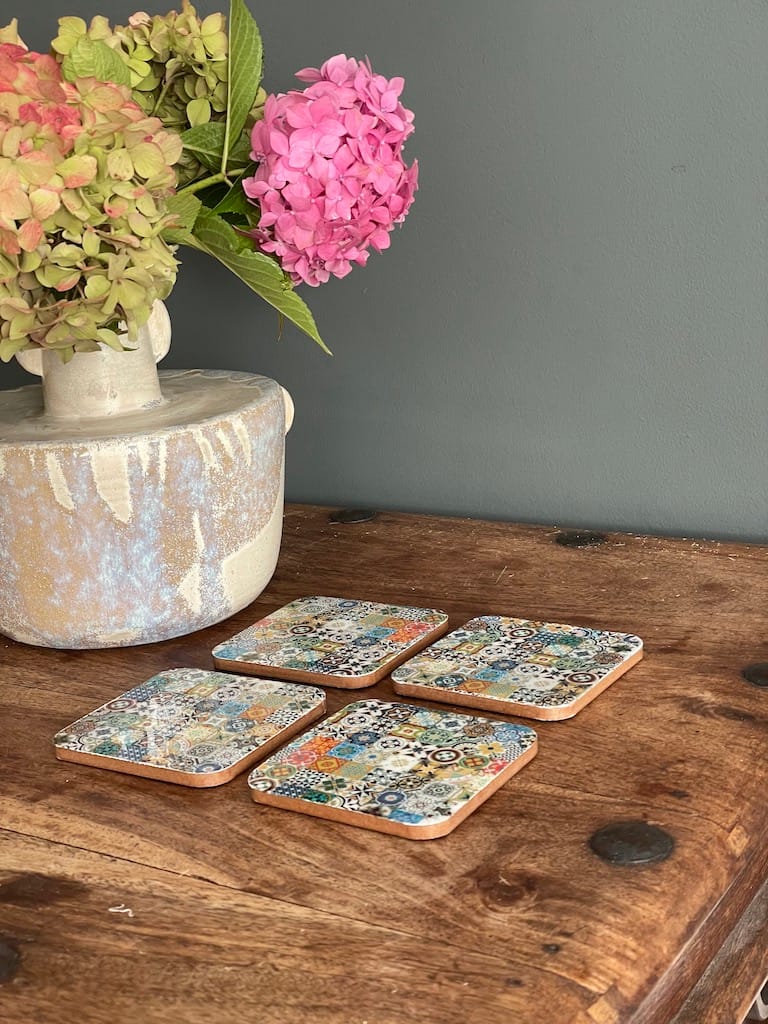 Mix Tile painted-effect oak coaster set - Mediterranean home decor by Bonnymia