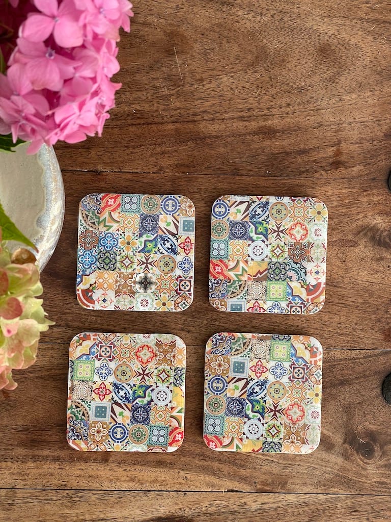 Mix Tile painted-effect oak coaster set - Mediterranean home decor by Bonnymia