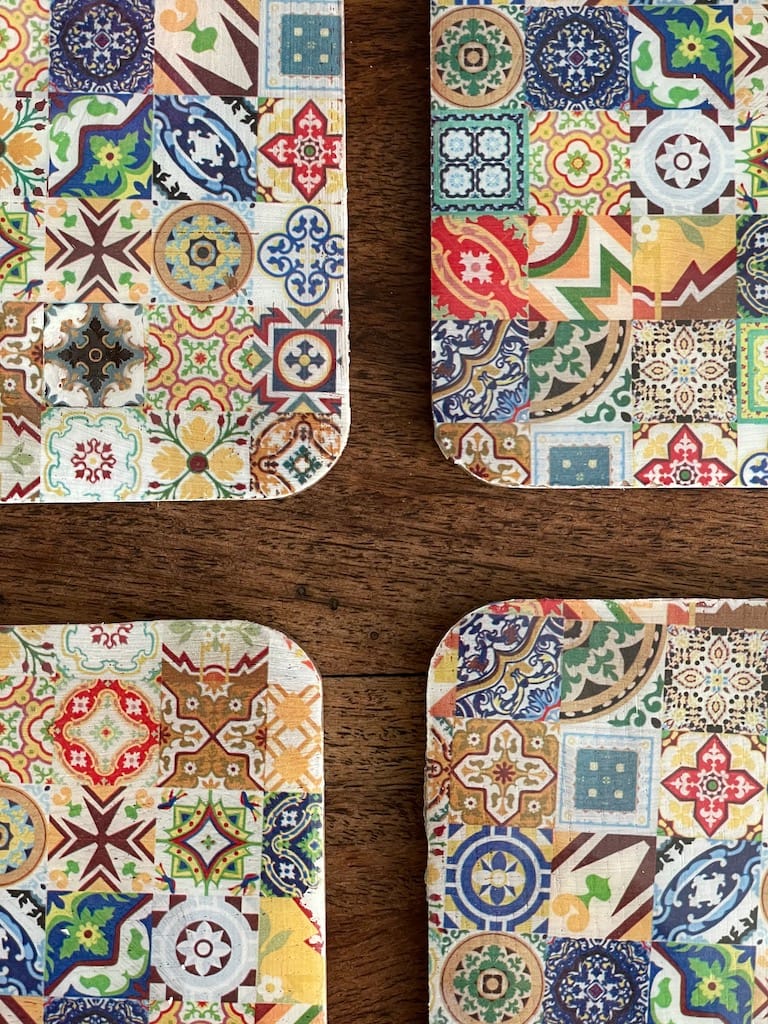 Mix Tile painted-effect oak coaster set - Mediterranean home decor by Bonnymia