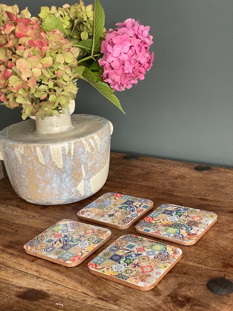 Mix Tile painted-effect oak coaster set - Mediterranean home decor by Bonnymia