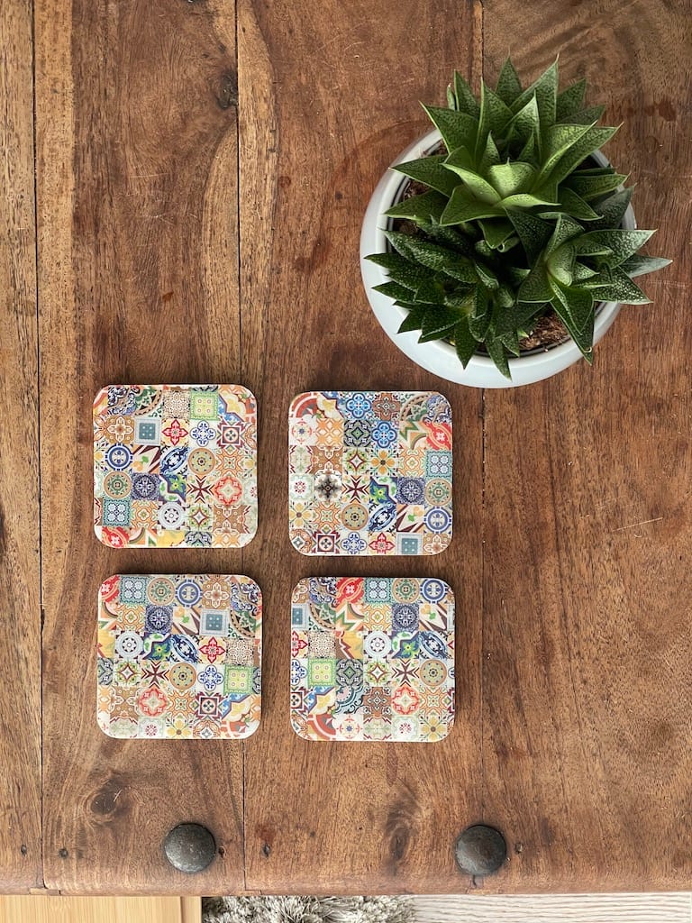 Mix Tile painted-effect oak coaster set - Mediterranean home decor by Bonnymia
