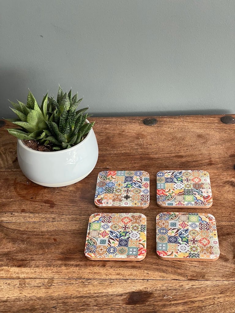 Mix Tile painted-effect oak coaster set - Mediterranean home decor by Bonnymia