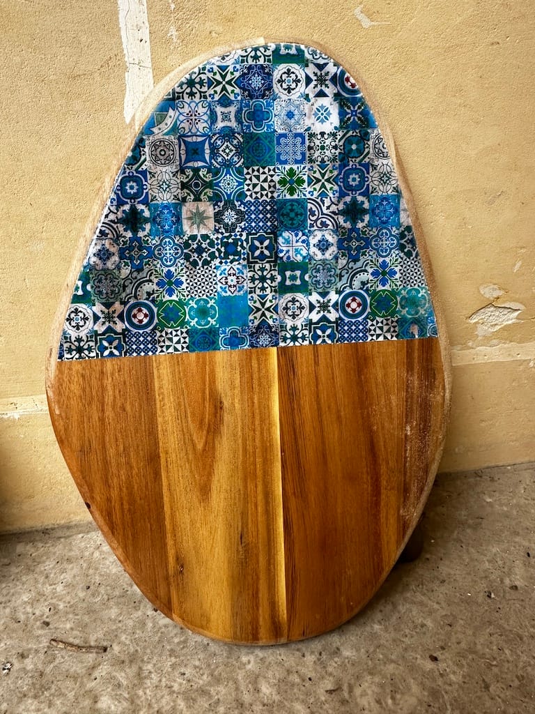 All Blue Mix tile painted-effect acacia wood charcuterie board - Mediterranean home decor by Bonnymia