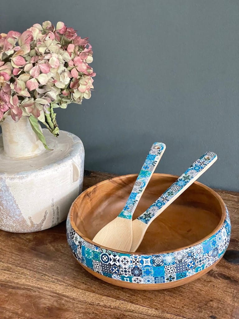 All Blue Mix painted-effect acacia and bamboo gift set - Mediterranean home decor by Bonnymia
