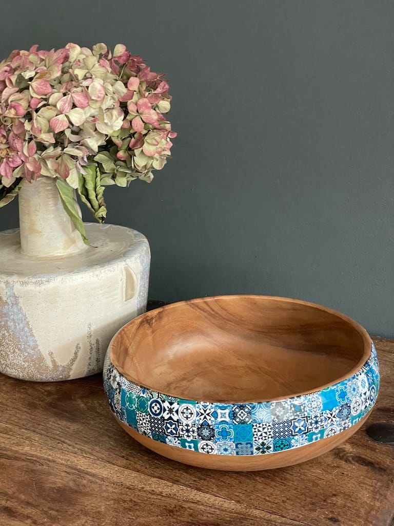 All Blue Mix painted-effect acacia and bamboo gift set - Mediterranean home decor by Bonnymia
