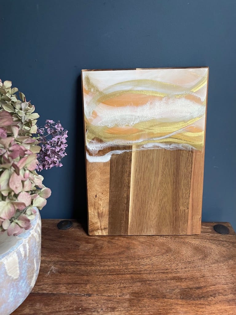 Hand-painted White and Gold Wave Oak Wood Charcuterie Board - Mediterranean home decor by Bonnymia