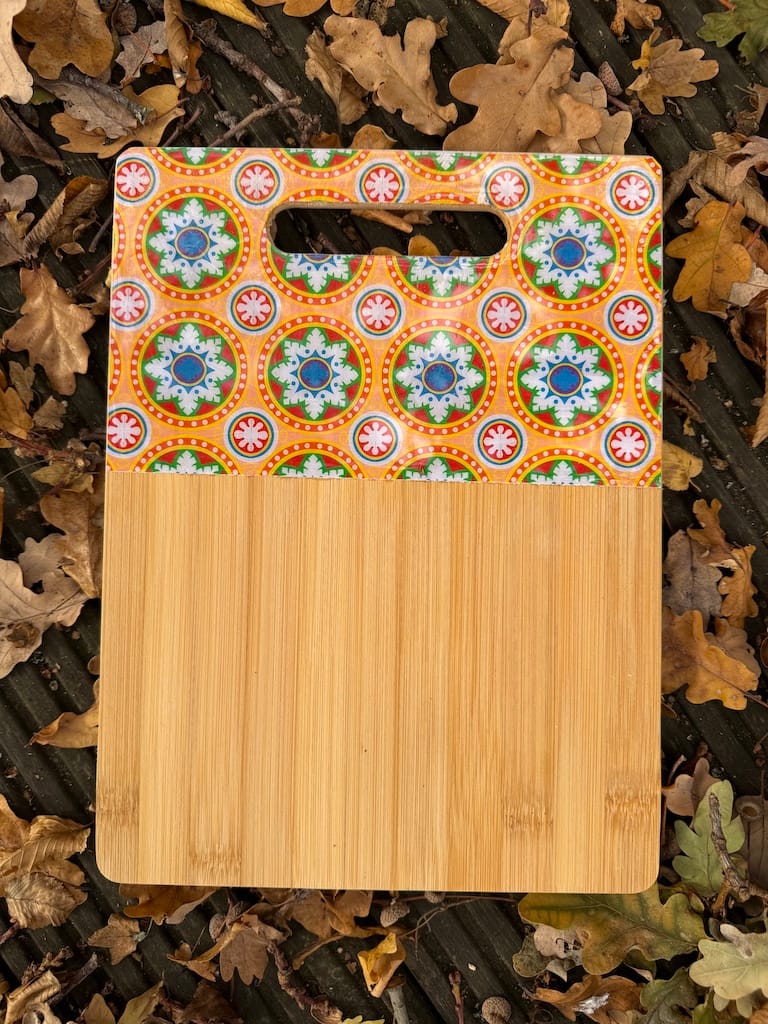 Queen Elizabeth Residence Orange tile-pattern charcuterie board, bamboo wood - Mediterranean home decor by Bonnymia