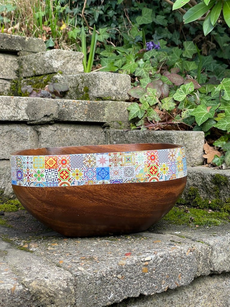 New Mix tile painted-effect Acacia Wood Bowl - Mediterranean home decor by Bonnymia